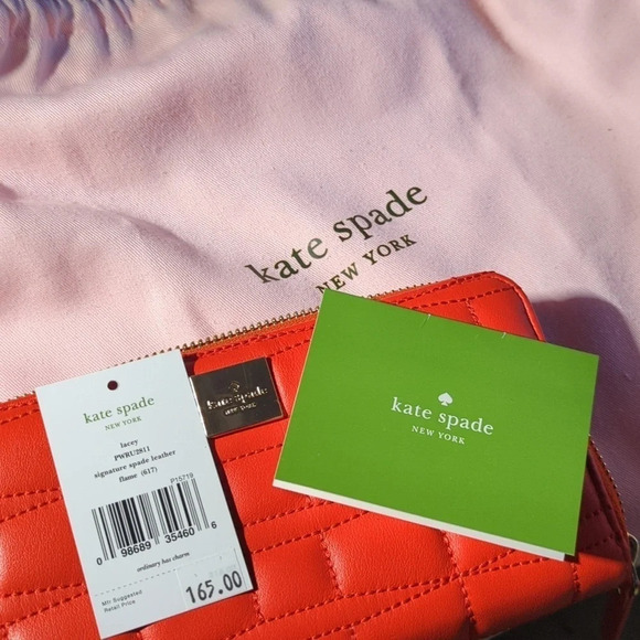 Kate Spade cherry red lacey signature quilted leather Wallet flame - Picture 13 of 13